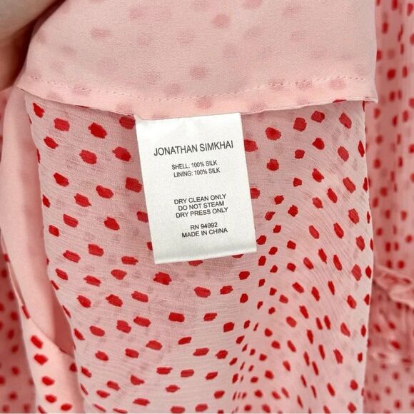 Jonathan Simkhai Silk Ruffle Polka Dot Blouse Small Pink Red Dressy Valentine - Picture 9 of 10
